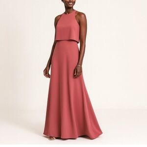 Anthropologie Jill Jill Stuart Pink Iva Crepe Bridesmaid Maxi Dress Long Gown 14